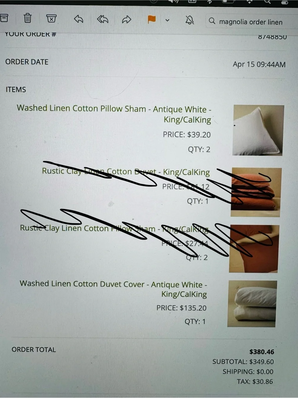 Magnolia duvet and pillow shams king/cal king